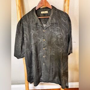 Silk Camp Shirt Tommy Bahama XL Black Tonal Tropical 1 Pocket